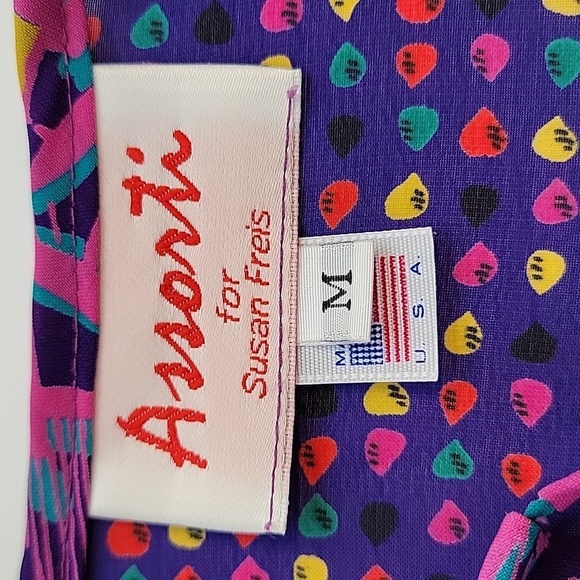 VTG Assorti Susan Freis Dress Maxi Long-sleeve Ruffles USA Colorful Multicolor M - Picture 12 of 16